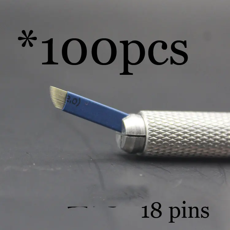 50P 9 12 14 16 18 21 Pin u-образные иглы для татуажа, Перманентный макияж, лезвие для вышивания бровей, для 3D микроблейдинга, ручная ручка для татуировки - Габаритные размеры: 100pcs18pin