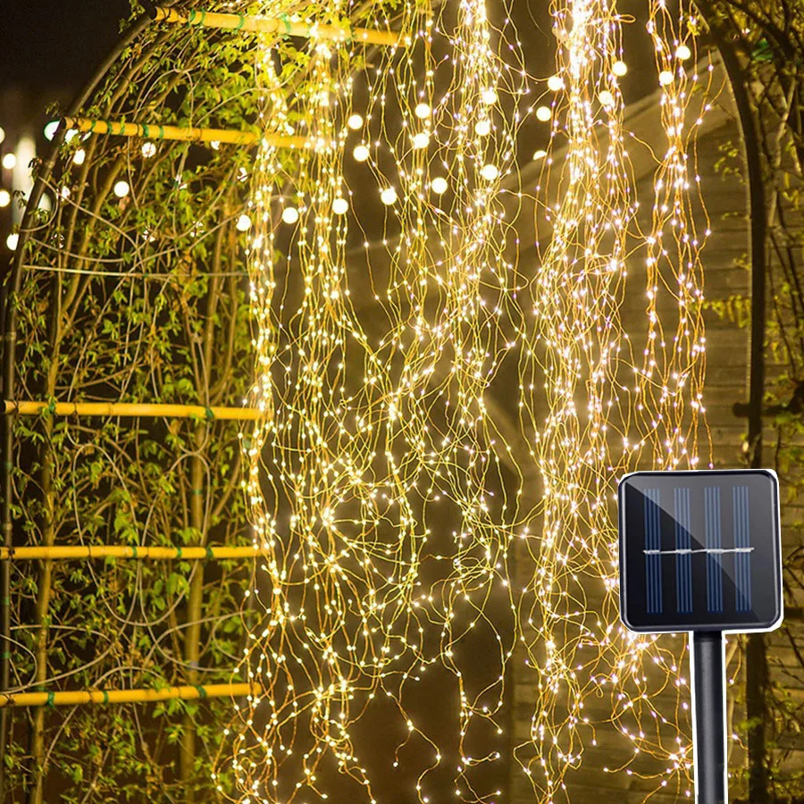 

Solar Starry String Lights 200LED Waterproof Decor Twinkle Fairy Light Christmas Tree Branch Waterfall Lights For Wedding Party