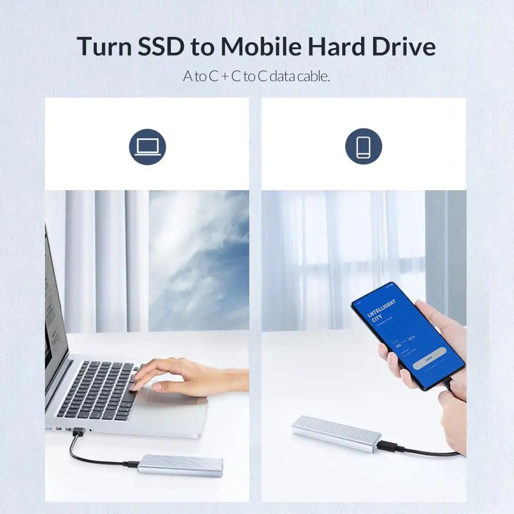 ORICO M2 NVMe Case for PCIE M Key M+B SSD Disk USB C 10Gbps M.2 SATA Box With Type to Cable RU Free Shipping | Компьютеры и офис