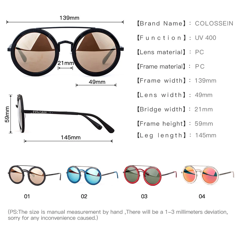 Солнцезащитные очки COLOSSEIN в круглой оправе для мужчин и женщин винтажные с
