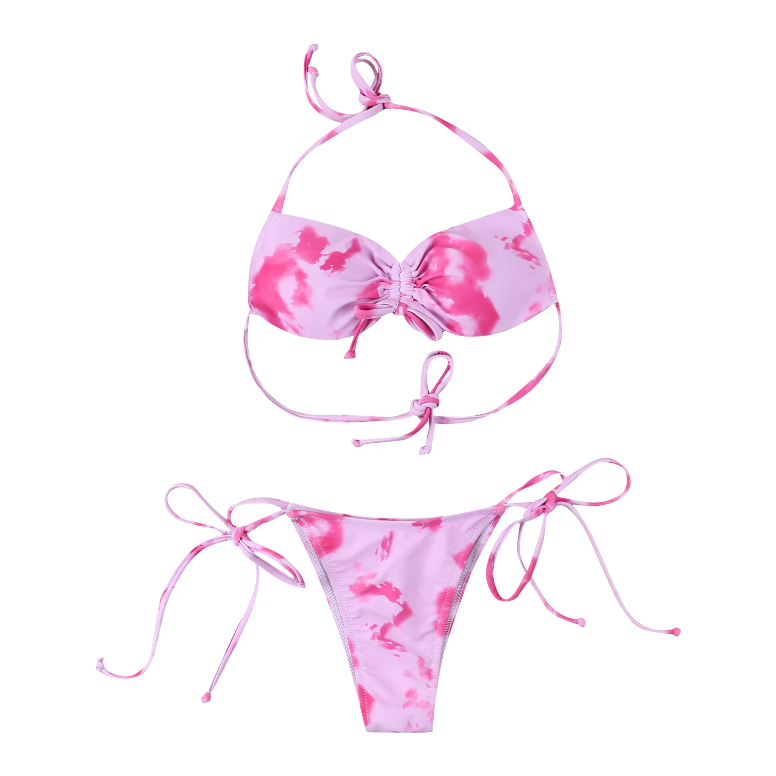 

Women's Sexy Butterfly Printing Bikini, Sleeveless Halter Tops Briefs Swimsuit, Classic Bare Midriff Lace-up Two-pieces Set