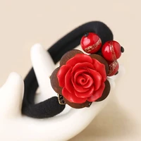 lacquerware rose flower hair rings hair accessories vintage rough elastic string headwear chinese ethnic hair ropes ornaments