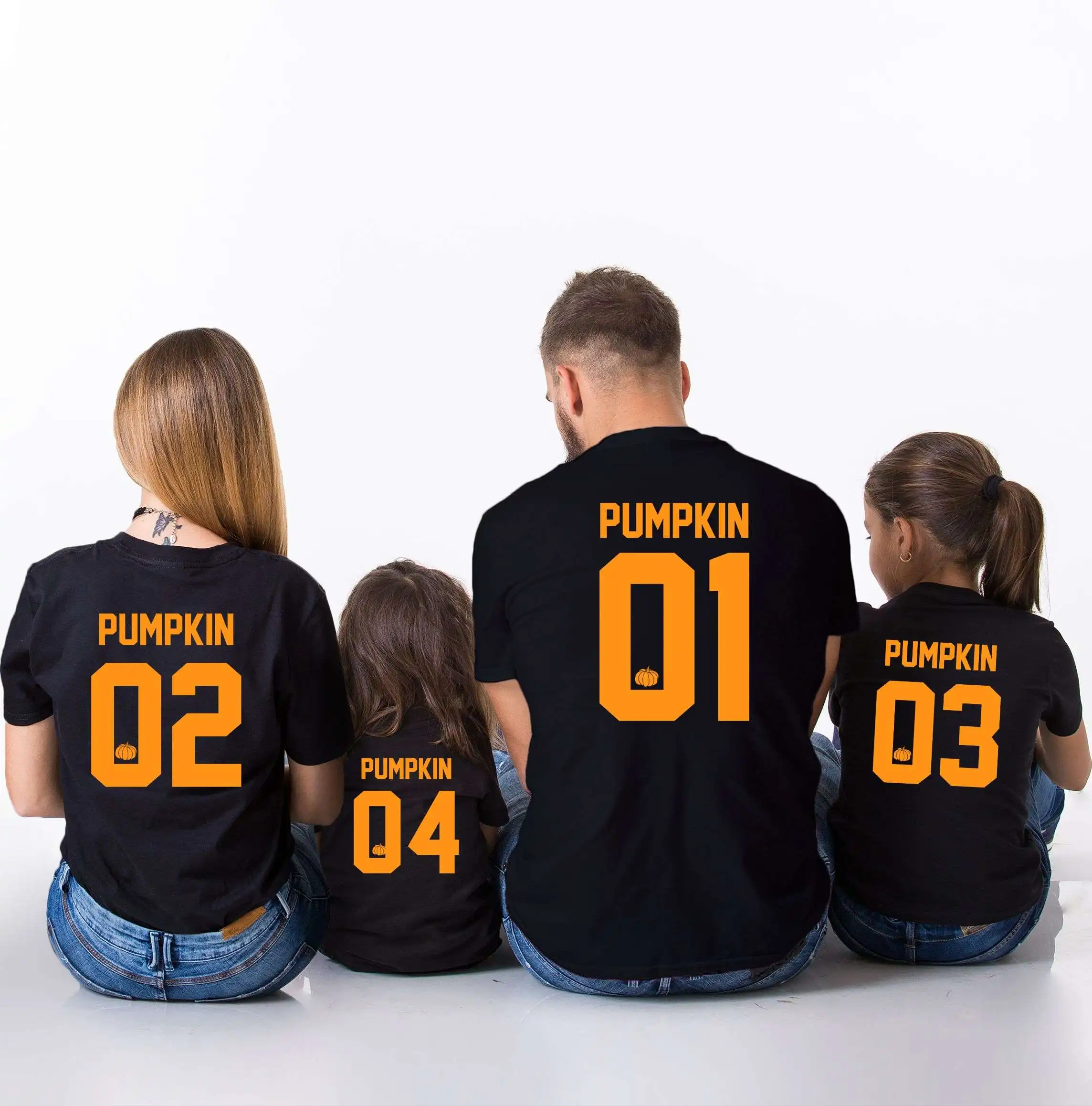

Pumpkin Number 01-0X Halloween Family Matching Outfits Mom and Dad and Children T- Shirt