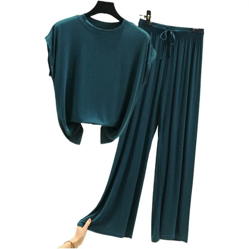 Костюм женский из модала с круглым вырезом Модный комплект двух предметов