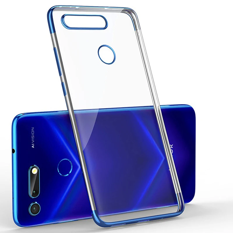 Синий Простой чехол для huawei Honor View 20 чехол-бампер тонкий мягкий прозрачный из ТПУ силиконовый задний Прозрачный чехол для huawei Honor V20 чехол - Цвет: Синий