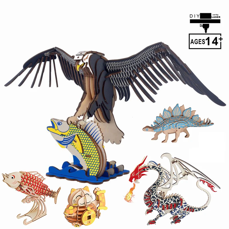 DIY 3D деревянные головоломки игрушки в сборе модель летающий дракон карп Орл кот