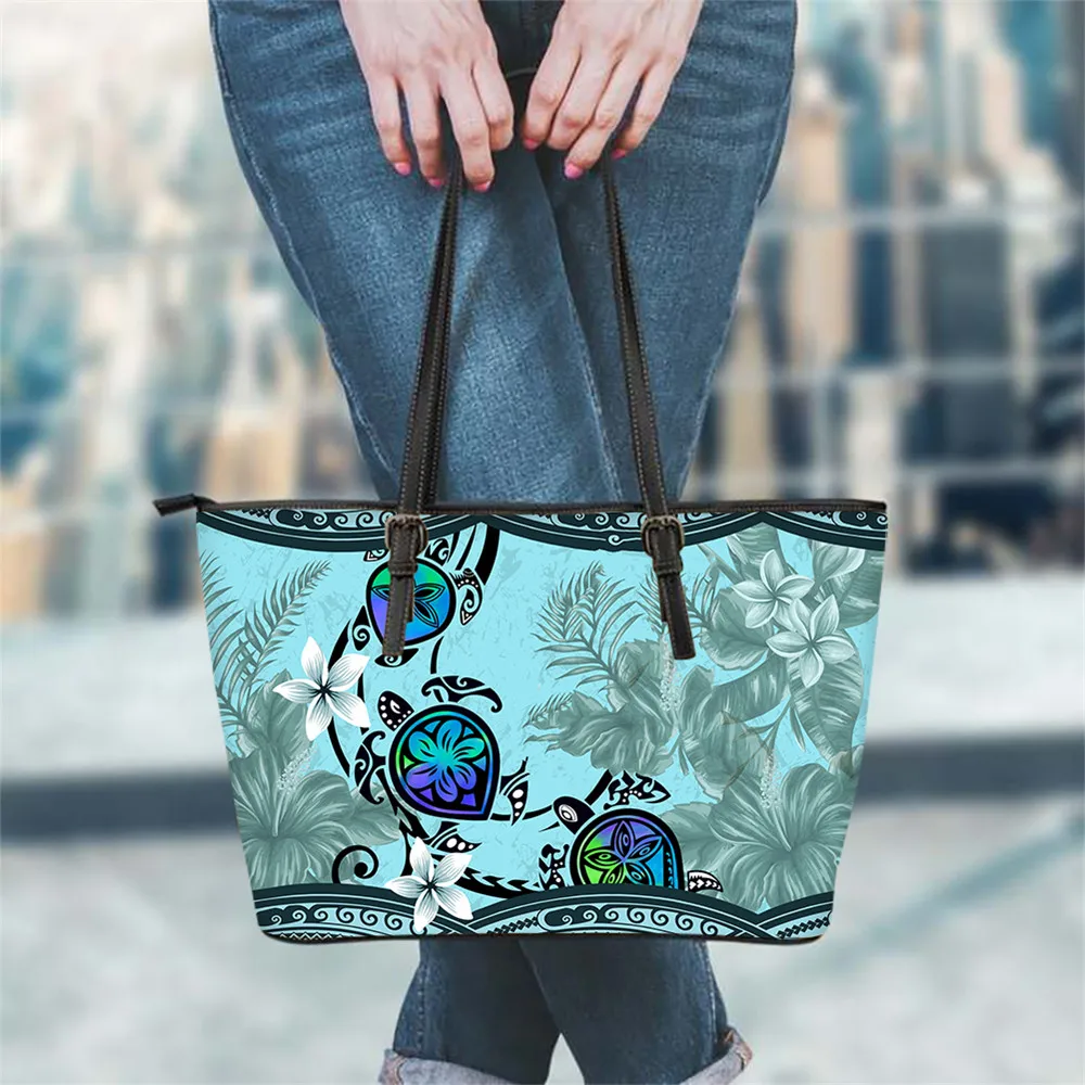 

Customzied Nowetly Design Luxury PU Leather Shoulder Bag For Ladies Polynesian Sea Turtle 3D Printing Beach Casual Totes Sac