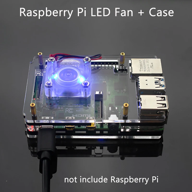 Акриловый чехол Raspberry Pi 4 6 слоев прозрачный корпус синий светодиодный вентилятор