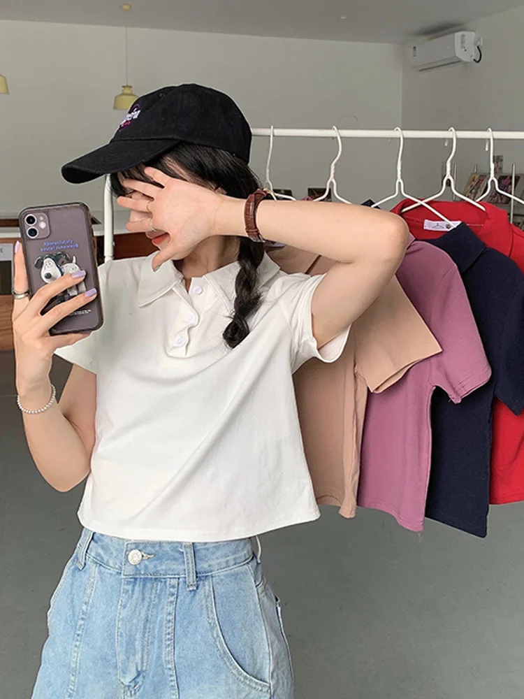 Рубашка женская с воротником-поло футболка коротким рукавом лето 2021 новое тонкое