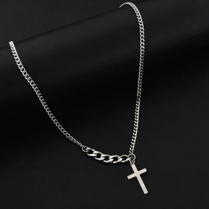 

Titanium Steel Cross Necklace Female Male Tide Net Red Cold Wind Ins Simple Niche Design Sense Clavicle Chain Does Not Fade