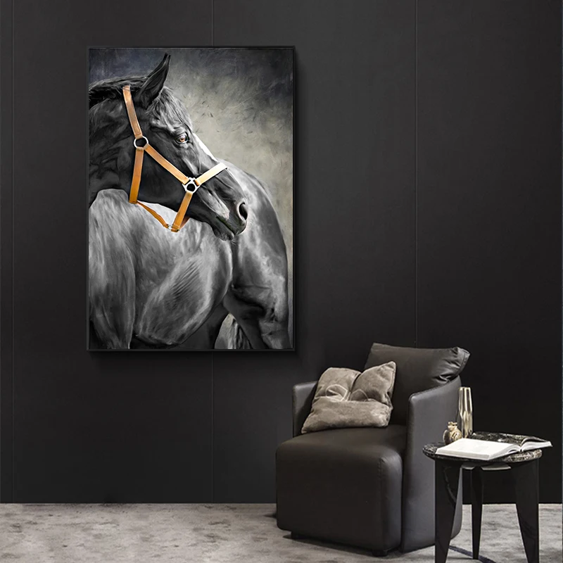 Картины на холсте с животными прыгающая крутая лошадь черно-белые принты