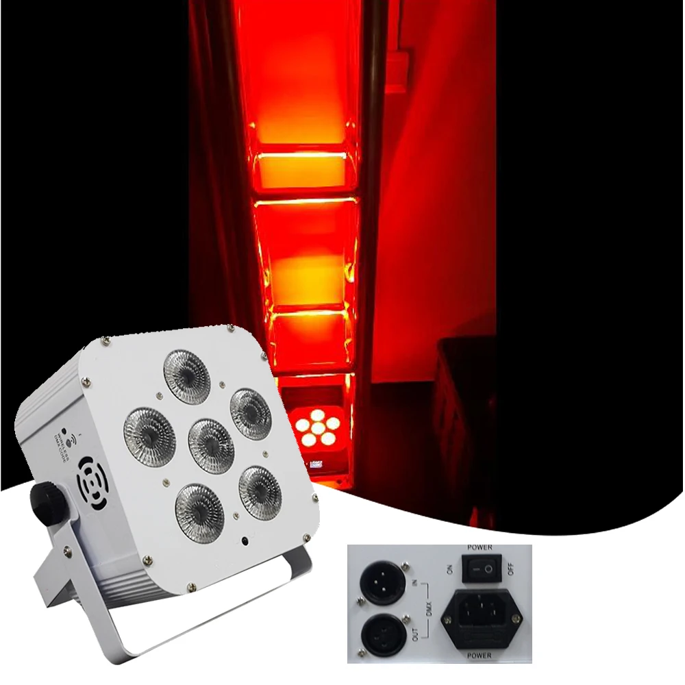 

Сценическое освещение Dj Par 6x18 Вт, светодиодное освещение Par 6 в 1 RGBWA + Uv Led Uplight с питанием от батареи, беспроводной Dmx для дня рождения, вечеринк...