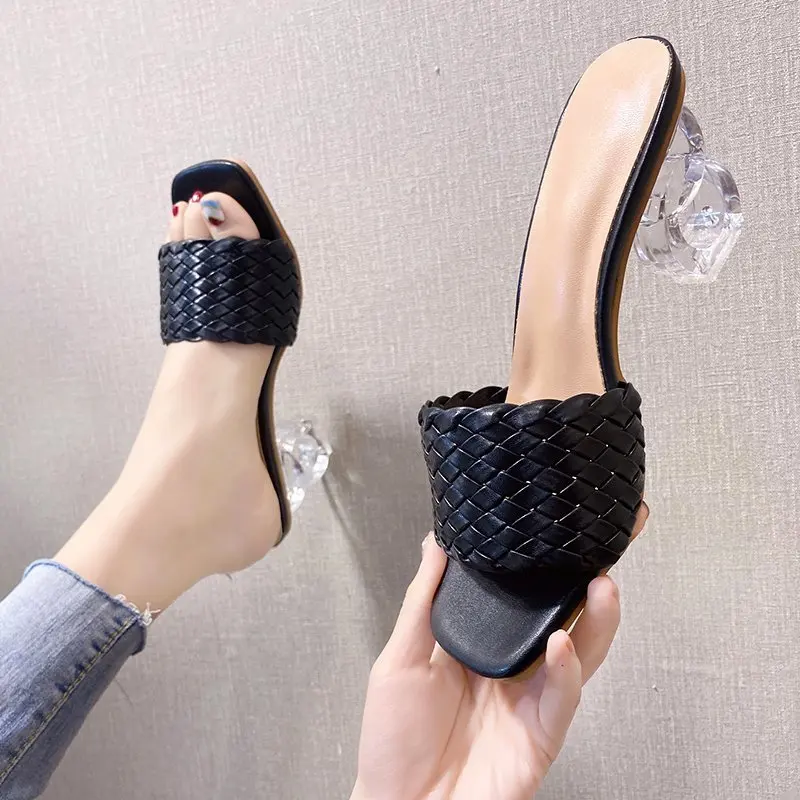 

OIMG new Transparent High Heels Women Square Toe Sandals Summer Shoes Woman Clear High Pumps Wedding Heels Slippers