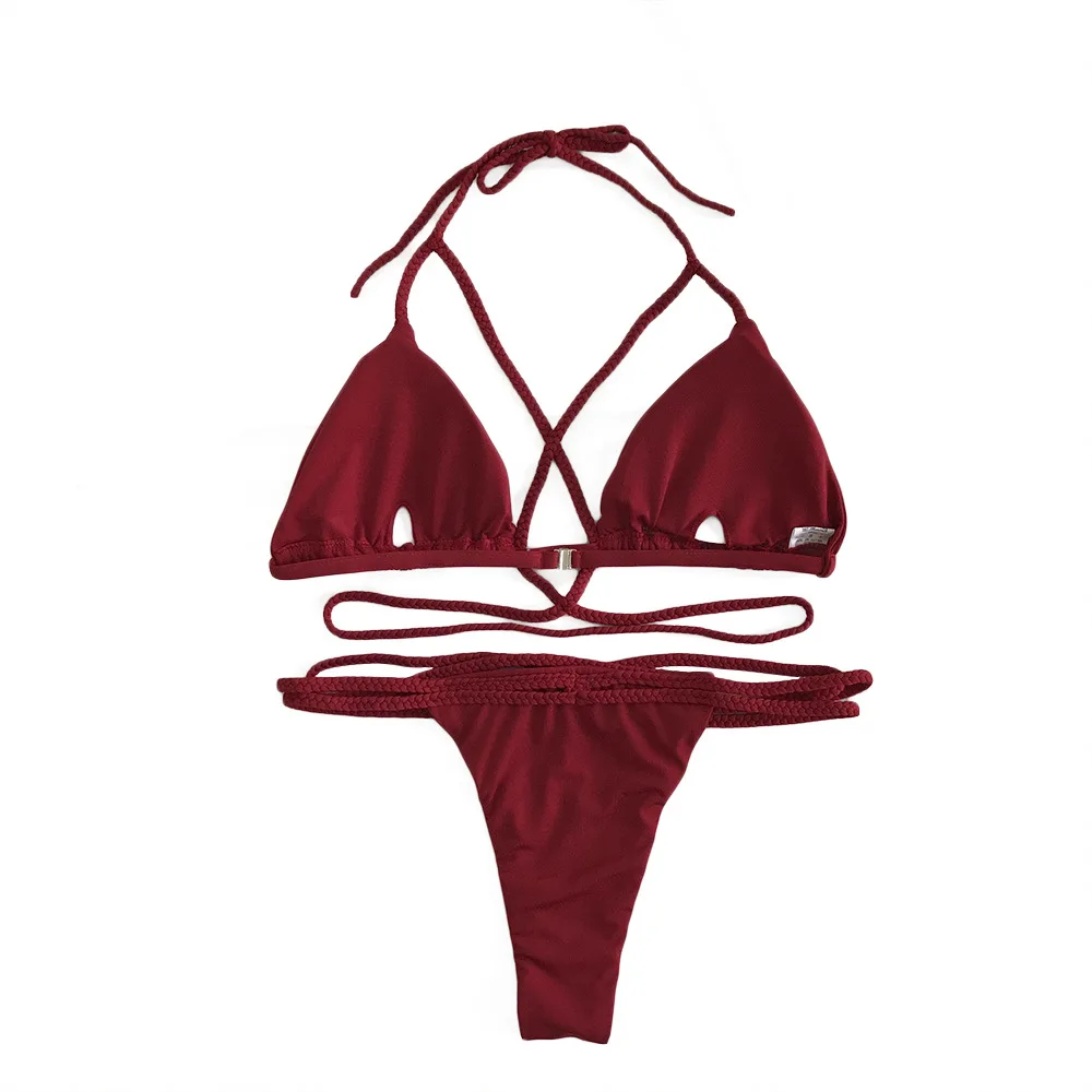 

Women's Sexy Bikini Set Hollow Solid Color Swimsuit Swimwear Women Beachwear Push Up Low Waist Swimsuit Bikini Set Hot