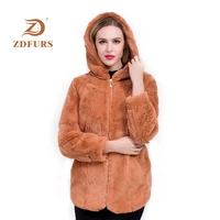 zdfurswhole skin natural real rex fur coat clothing womens winter hooded long jacket long sleeved outerwear coat large size