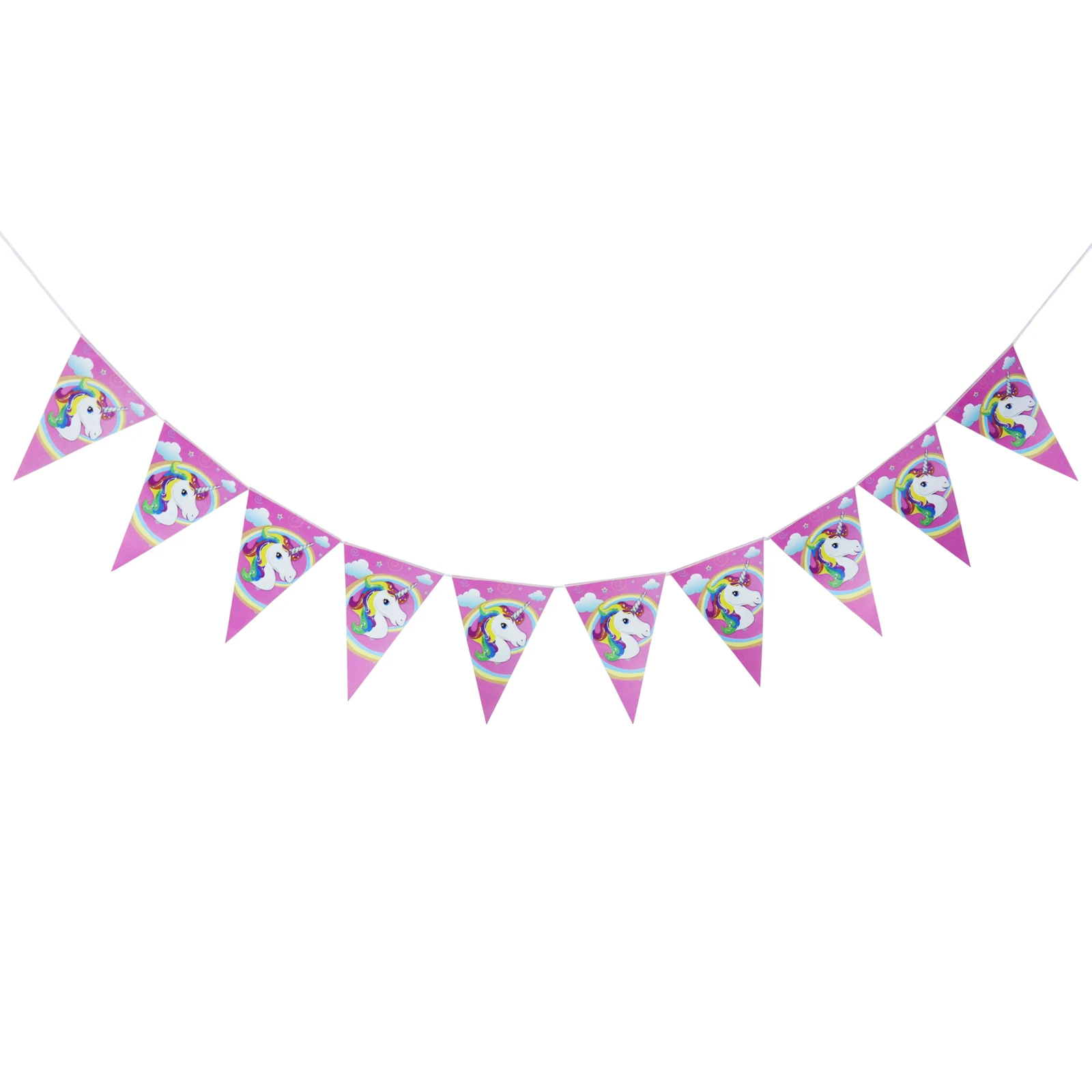 10pcs Pennants Детские вечерние принадлежности серии единорог, свечи в виде единорогов, пригласительные открытки, флаги бумажные баннеры, флажки детские украшения на день рождения - Цвет: 10pcs Pennants