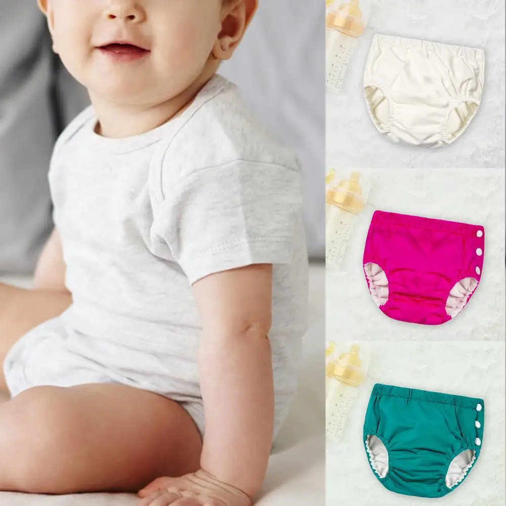 Pantalones cortos de pa&ntilde;al infantil para el hogar, lavables, impermeables, con botones, multicapa, lavables, de Color s&oacute;lido, para pa&ntilde;al infantil-0