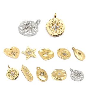 Латунные подвески с цирконом и звездой, круглые овальные прямоугольные подвески в форме сердца, ювелирные изделия, фурнитура, аксессуары