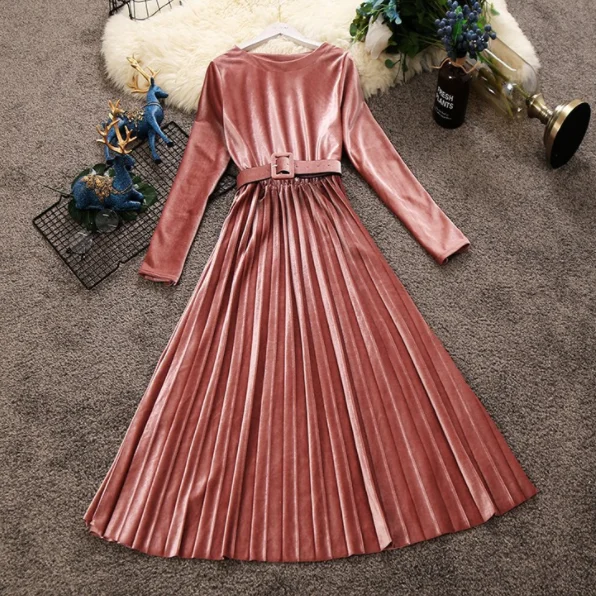 Новинка женское бархатное платье трапециевидной формы с длинным рукавом и