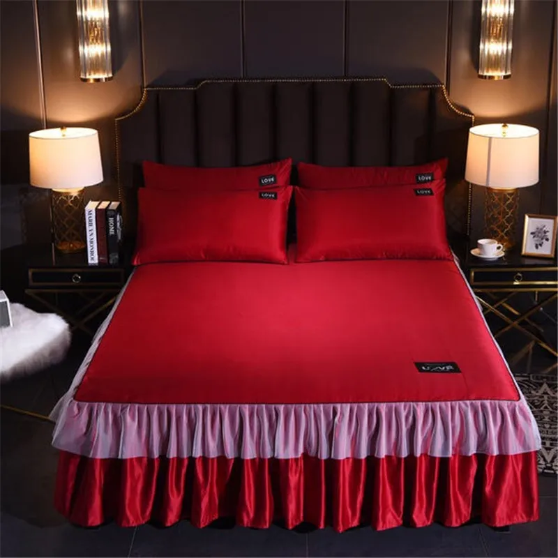 

Luxury silk bed skirt Comforter bed cover Simmons non-slip bed cover dust protection cover lace bed sheet For Women man