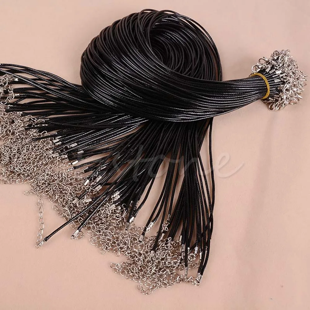 

Large Black Fashion Leather Wax Rope Cord Necklace 18'' Clasp Chain 97QF