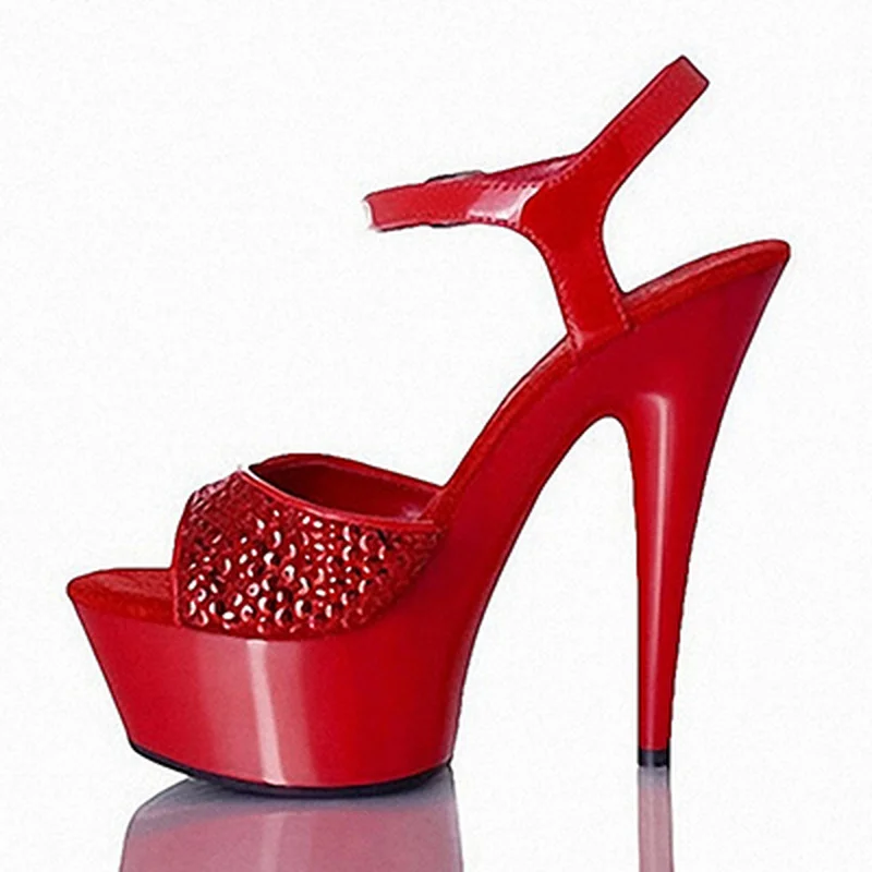 

Mclubgirl 15cm Heels Fashion Mesh Transparent Crystal Shoes Thick Sole Super High Heel Shoes Thin Heel Sandals LYP