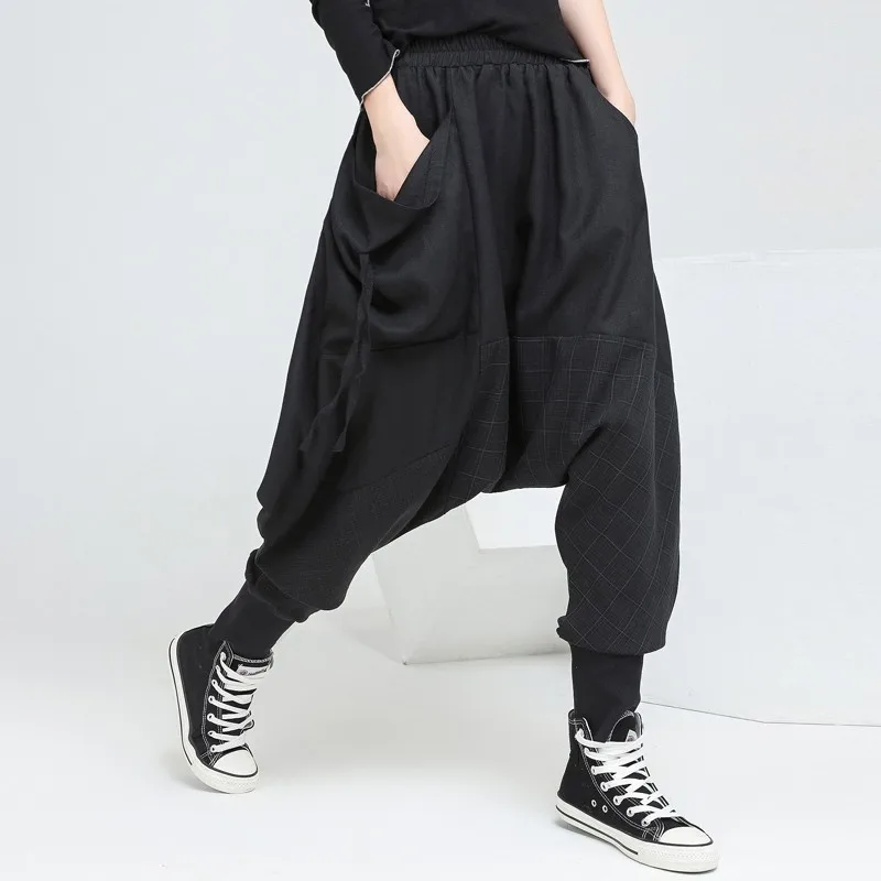 Харадзюку Черные Мешковатые шаровары женские модные Лоскутные Спортивные штаны