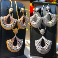 trend 2pcs fashion luxury dubai bridal wedding charms big pendant earrings necklace jewelry set super cz new design jewelry
