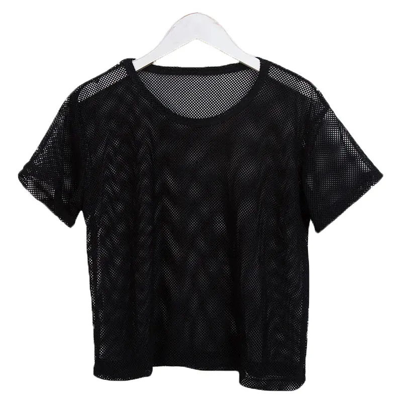 Летняя женская футболка с коротким рукавом и сеткой для йоги быстросохнущие