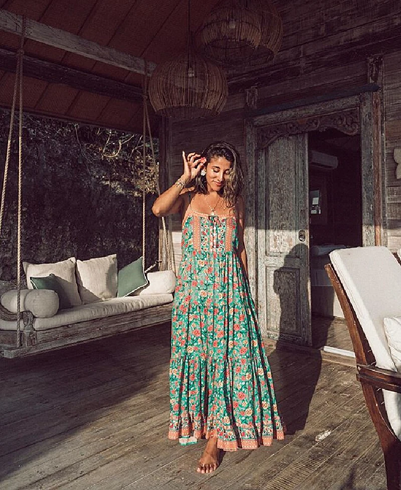 TEELYNN BOHO strapppy платья Gypsy без рукавов летние платья искусственный шелк Цветочный Принт Сарафан Макси платье на бретелях для женщин vestidos