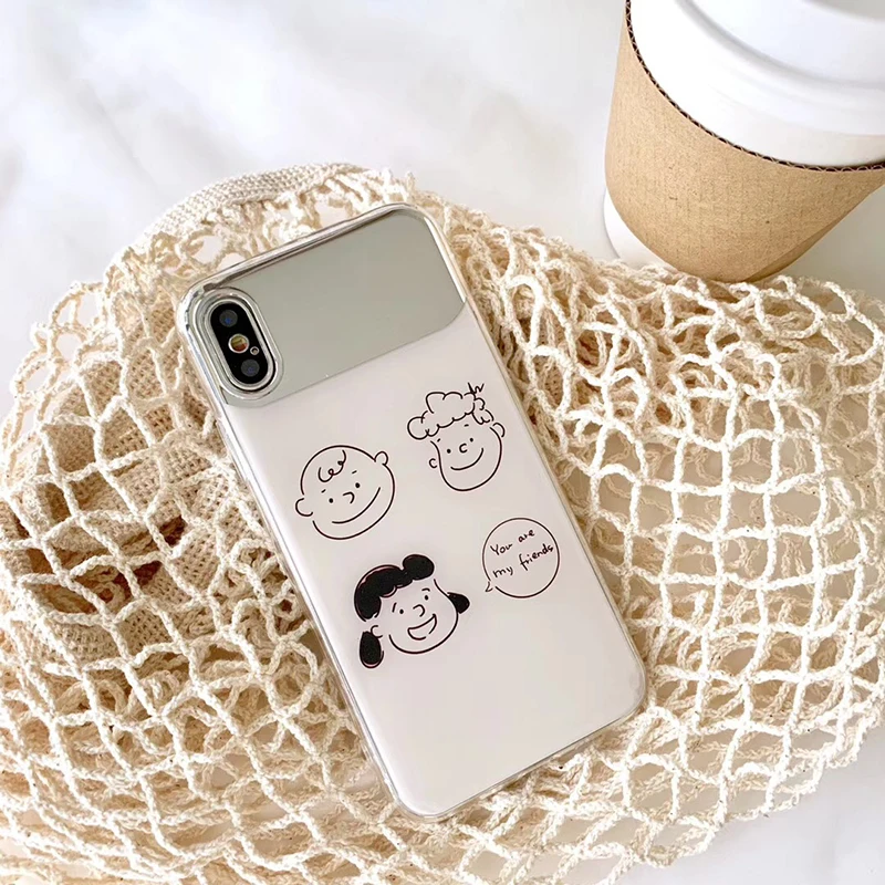 Косметический зеркальный чехол для телефона s для iPhone 8, 7 Plus, мягкий глянцевый чехол с рисунком из мультфильма "Charlie Lucy" для iPhone 11 Pro MAX X XS Max XR funda