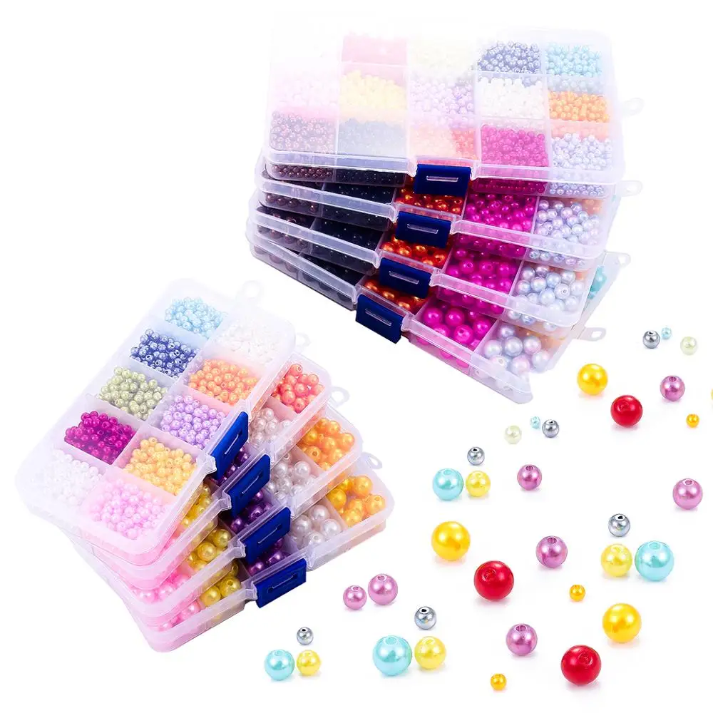 ABS Imitation Pearls Round Beads Box Beading Cord Clasps Set For DIY Bracelet Earrings Sewing Necklace Jewelry Making | Украшения и