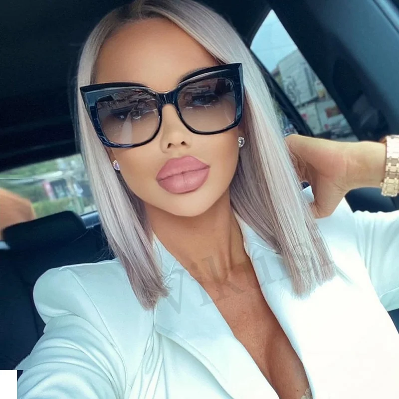 

Солнцезащитные очки «кошачий глаз» для мужчин и женщин, роскошные Брендовые очки оверсайз с синими цветами, в квадратной оправе