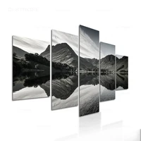 black white mountain lake scenery canvas painting modular 5 pieces wall art pictures for living room home decoration no frame