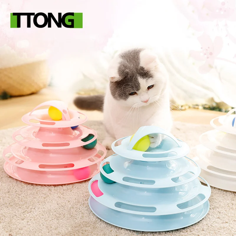 

3 Levels Pet Cat Toy Intelligence Tower Tracks Disc Amusement Plate Interacitve Cat Toys Ball Training IQ Cat Kitten Toys