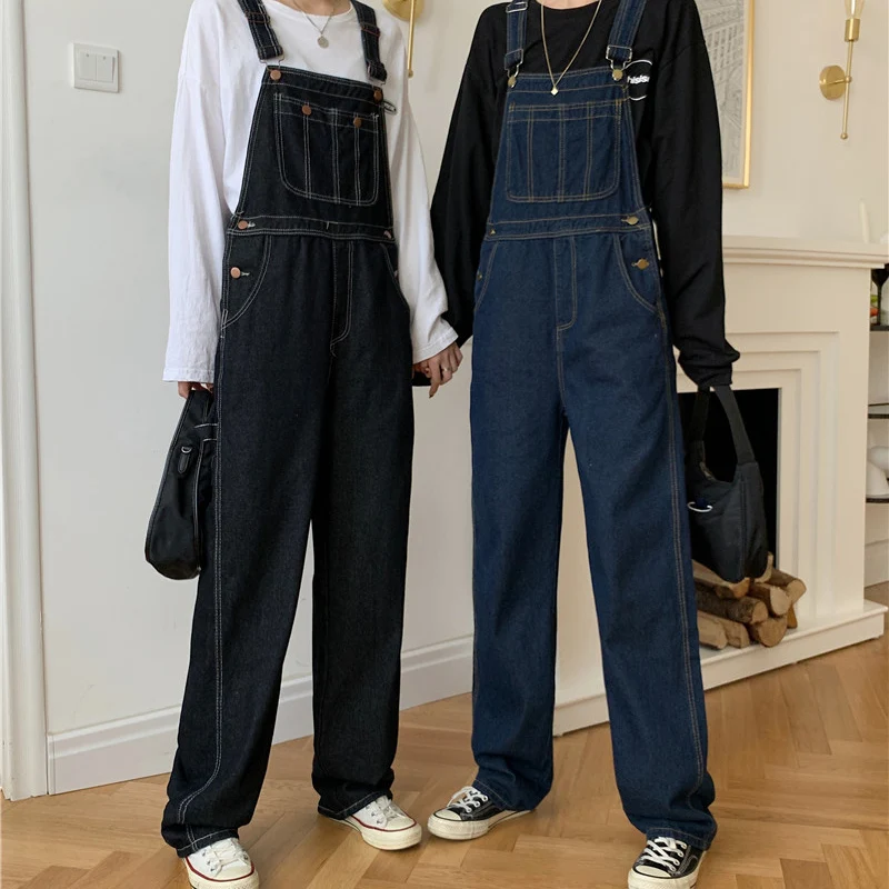 Джинсовые брюки на подтяжках в стиле ретро для подруг новинка 2021 свободные