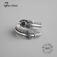 real 925 sterling silver finger rings for women feather zircon trendy fine jewelry large adjustable antique rings anillos