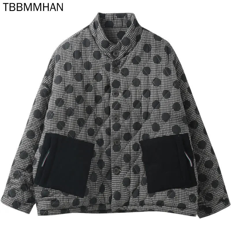 

2021 Luxury New Winter Women Parkas Dots Long Sleeve Loose Big Size Pocket Stand Collar Cotton-Padded Warm Coat for Women
