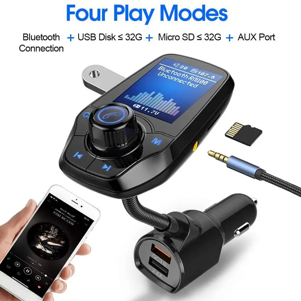 Автомобильный MP3-плеер T26D с большим цветным экраном 12-24 В Bluetooth быстрое зарядное