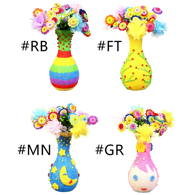 

2 Pieces Flowers Crafts DIY Activity Toys Children's Interactive Play Supplies Felt Vase Handmade Gift for Girlfriend G88F