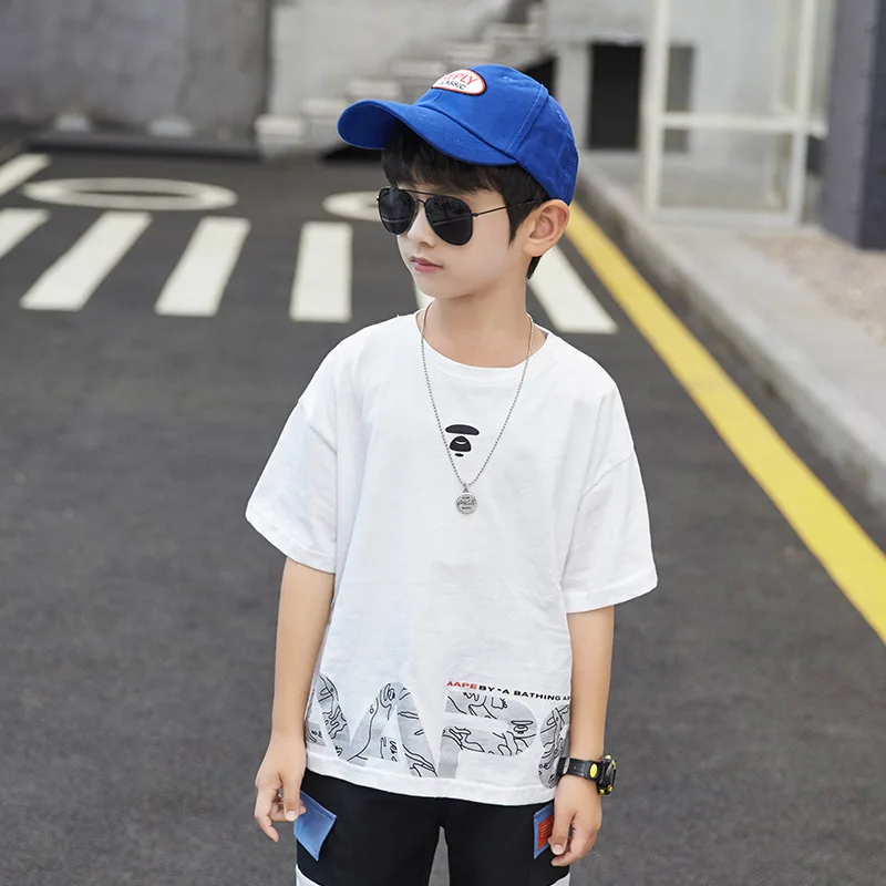 

Футболка для маленьких мальчиков, хлопковая верхняя одежда для дома и улицы, Подростковая пляжная одежда, весна-лето