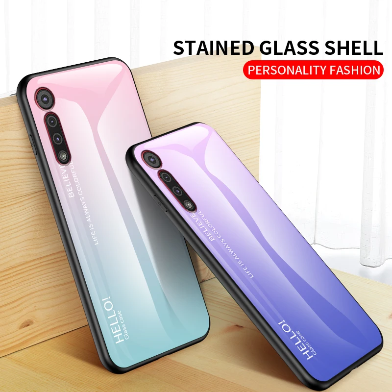 

Gradient Tempered Glass Case For Motorola Moto G6 G8 Plus G6 G8 Play Rainbow Back Cover for Moto G5S Plus E5 E6 Play Back Cover