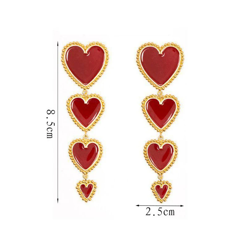 New One/Four Heart Chain Dangle Earrings Red White Black Long Dangles For Women Lady's Sweet Cute Earring Fashion | Украшения и