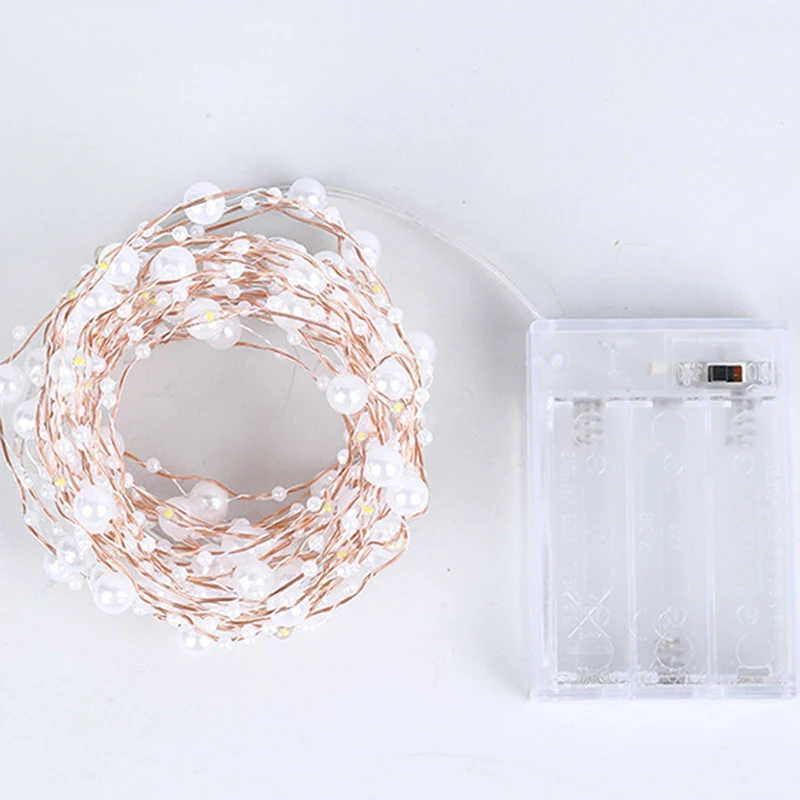 

5M 50LED Battery Operated Pearl LED Copper Wire String Lights Pearlized Fairy Lights For Wedding Home Party Christmas Decor