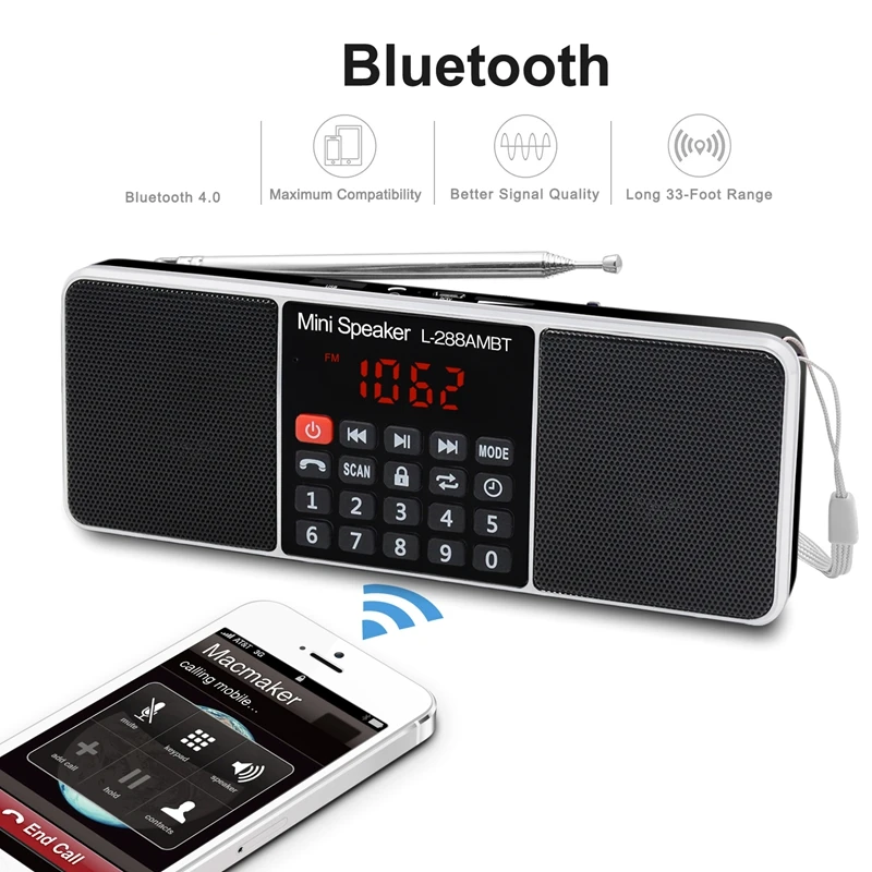Цифровое портативное радио AM FM Bluetooth Колонка стерео MP3-плеер TF/SD карта