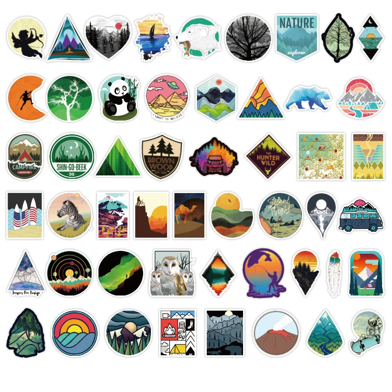 

50Pcs Camping Landscape Stickers Outdoor Wilderness Adventure Climbing Travel Waterproof Sticker DIY Suitcase Laptop Toy Sticker