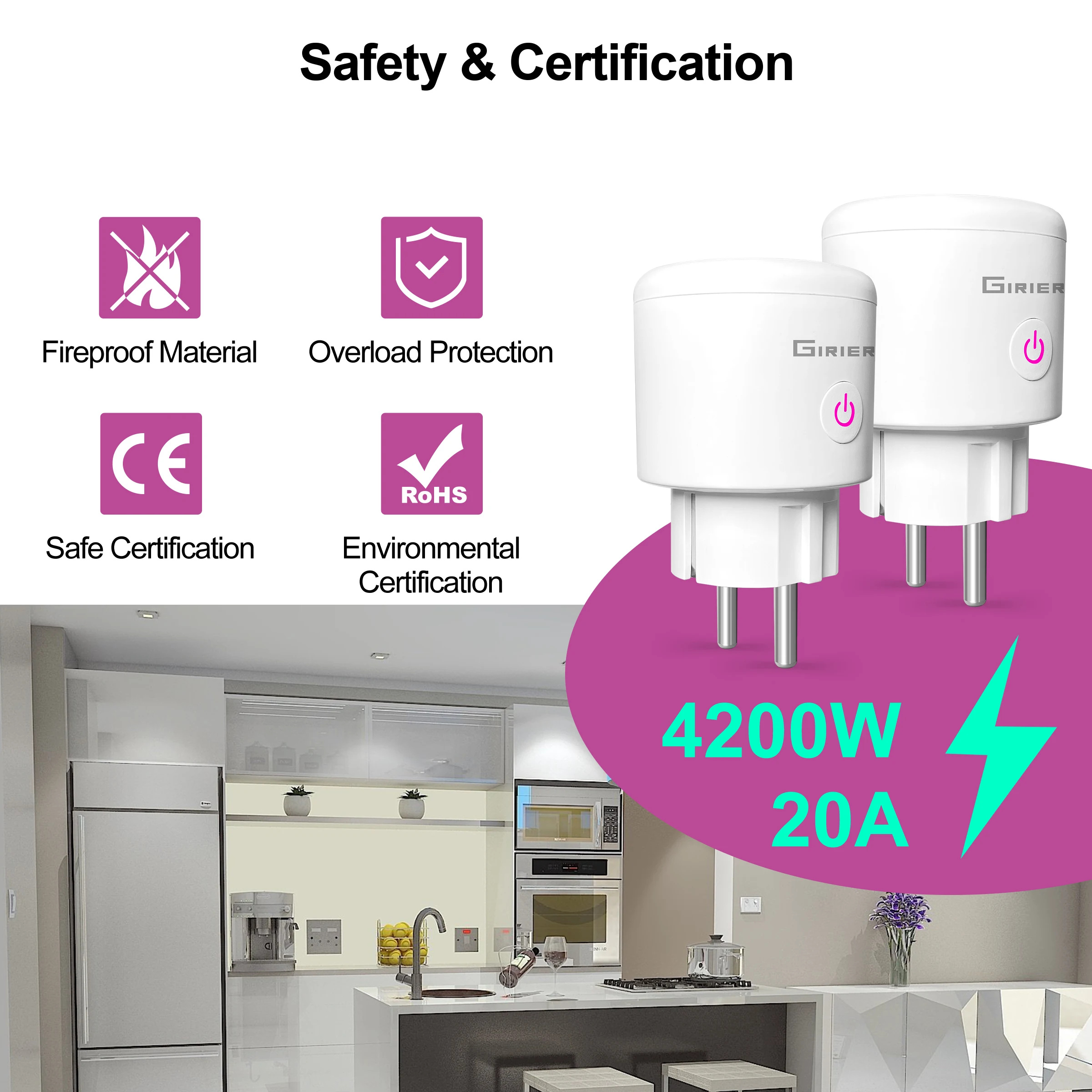 Tuya Wifi Plug 20A Smart Socket EU with Power Monitor Function Life App Remote Control Outlet Works Alexa Google Home | Обустройство