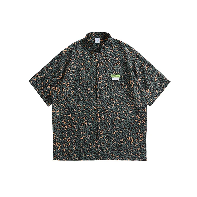 

Spring/Summer 2021 New Street Personality Full Edition Leopard Print Loose Lazy Short Sleeve Shirt Men