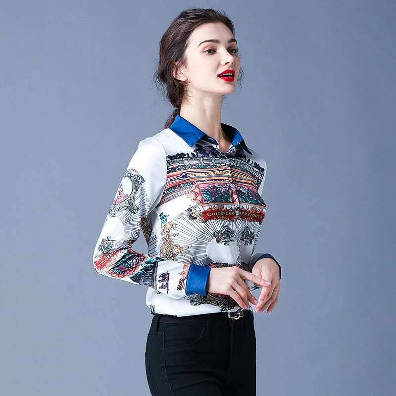 

Will spot the new women's temperament of Europe and the United States printing jacket fashionable joker lapel long sleeve shirts