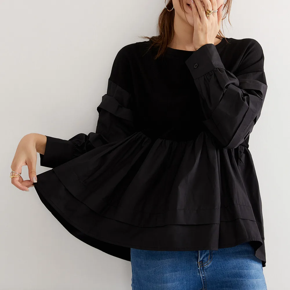 

Pullover Hoodie Women 2021 New Round Neck Patchwork Solid Long Sleeve Tops Ladies Autumn Clohting Female Korean Style Fashion